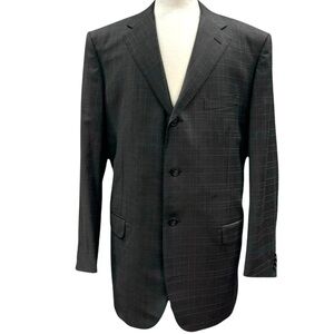 Corneliani Windowpane Blazer Jacket Virgin Wool Men’s  Size 56R Brown Italy